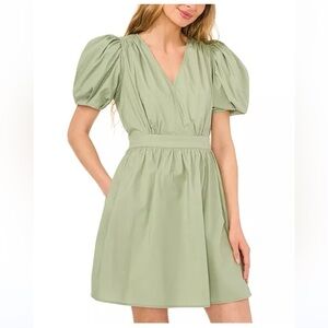 Elegant Green Puff Sleeve Dress
